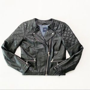 Gap Black Quilted Moto Faux Leather Jacket